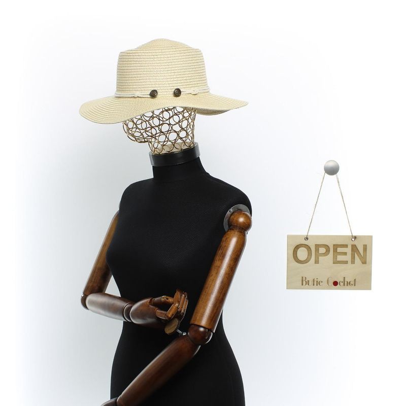 Fashion, accesorii si bijuterii - Femei - Accesorii femei - Caciuli si palarii femei - Palarie de soare, Dama, Buticcochet, din paie de hartie, cu snur decorativ, Bej - PAL1583 - Infinity.ro