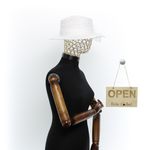 Fashion, accesorii si bijuterii - Femei - Accesorii femei - Caciuli si palarii femei - Palarie de soare, Dama, Buticcochet, din material textil, cu fundita si floare, Alb - PAL1572 - Infinity.ro
