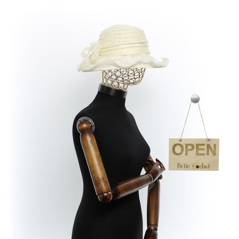 Fashion, accesorii si bijuterii - Femei - Accesorii femei - Caciuli si palarii femei - Palarie de soare, Dama, Buticcochet, din material textil, cu fundita, Crem - PAL1579 - Infinity.ro