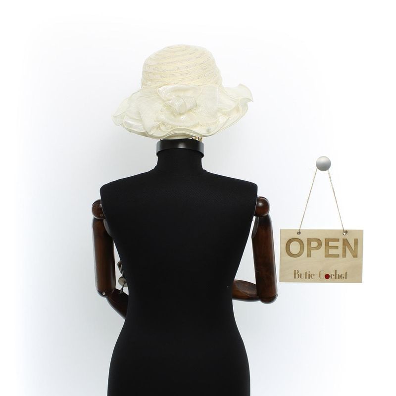 Fashion, accesorii si bijuterii - Femei - Accesorii femei - Caciuli si palarii femei - Palarie de soare, Dama, Buticcochet, din material textil, cu fundita, Crem - PAL1579 - Infinity.ro