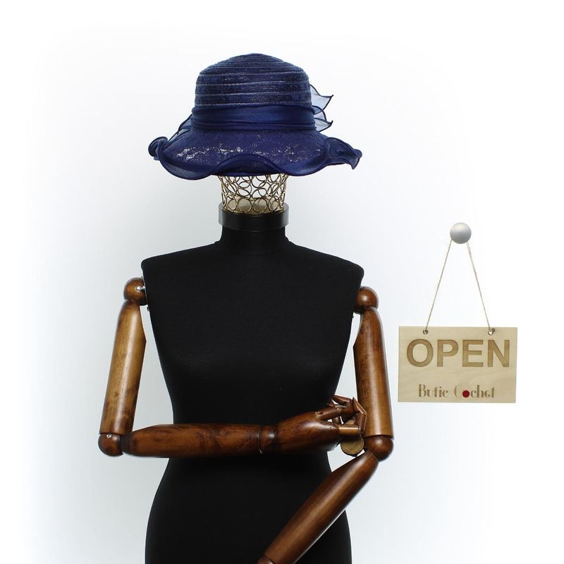 Fashion, accesorii si bijuterii - Femei - Accesorii femei - Caciuli si palarii femei - Palarie de soare, Dama, Buticcochet, din material textil, cu fundita, Bleumarin - PAL1576 - Infinity.ro
