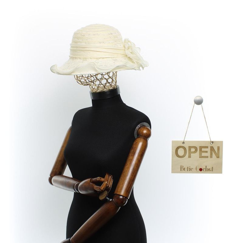 Fashion, accesorii si bijuterii - Femei - Accesorii femei - Caciuli si palarii femei - Palarie de soare, Dama, Buticcochet, din material textil, cu fundita, Crem - PAL1579 - Infinity.ro