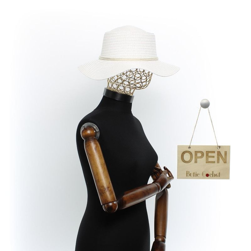 Fashion, accesorii si bijuterii - Femei - Accesorii femei - Caciuli si palarii femei - Palarie de soare, Dama, Buticcochet, din paie de hartie, cu snur decorativ, Alb - PAL1582 - Infinity.ro