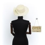 Fashion, accesorii si bijuterii - Femei - Accesorii femei - Caciuli si palarii femei - Palarie de soare, dama, ButicCochet, din paie de hartie, marime 59 cm / reglabila, cu bor mare, banda textila crem - PAL1565 - Infinity.ro