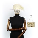 Fashion, accesorii si bijuterii - Femei - Accesorii femei - Caciuli si palarii femei - Palarie de soare, Dama, Buticcochet, din material textil, cu fundita si floare, Crem - PAL1569 - Infinity.ro