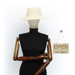 Fashion, accesorii si bijuterii - Femei - Accesorii femei - Caciuli si palarii femei - Palarie de soare, dama, ButicCochet, din paie de hartie, marime 59 cm / reglabila, cu bor mare, banda textila crem - PAL1565 - Infinity.ro