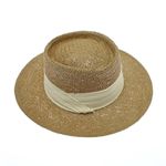 Fashion, accesorii si bijuterii - Femei - Accesorii femei - Caciuli si palarii femei - Palarie de soare, dama, ButicCochet, din paie de hartie, marime 59 cm / reglabila, cu bor mare, banda textila crem, Maro - PAL1584 - Infinity.ro