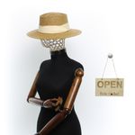 Fashion, accesorii si bijuterii - Femei - Accesorii femei - Caciuli si palarii femei - Palarie de soare, dama, ButicCochet, din paie de hartie, marime 59 cm / reglabila, cu bor mare, banda textila crem, Maro - PAL1584 - Infinity.ro