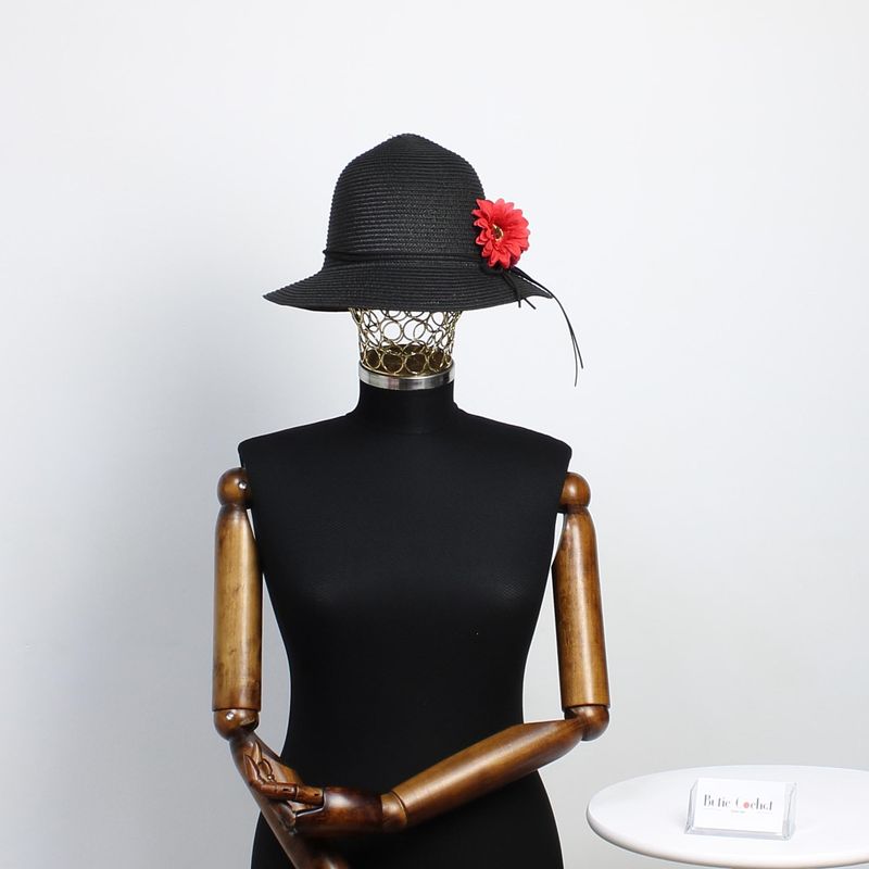 Fashion, accesorii si bijuterii - Femei - Accesorii femei - Caciuli si palarii femei - Palarie de soare, dama, Anoul, din paie de hartie, marime universala/ reglabila, cu flori decorative, Negru - PAL1367 - Infinity.ro