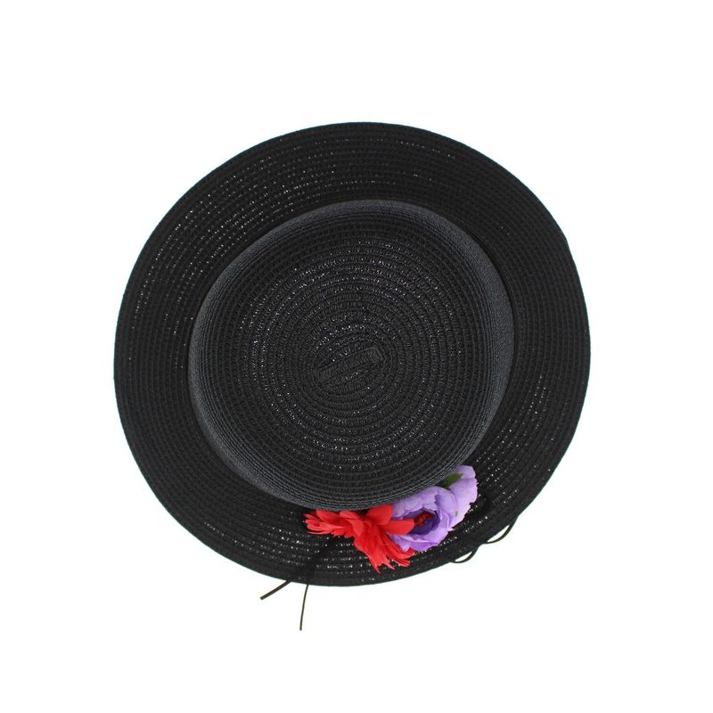 Fashion, accesorii si bijuterii - Femei - Accesorii femei - Caciuli si palarii femei - Palarie de soare, dama, Anoul, din paie de hartie, marime universala/ reglabila, cu flori decorative, Negru - PAL1367 - Infinity.ro