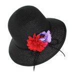Fashion, accesorii si bijuterii - Femei - Accesorii femei - Caciuli si palarii femei - Palarie de soare, dama, Anoul, din paie de hartie, marime universala/ reglabila, cu flori decorative, Negru - PAL1367 - Infinity.ro