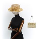 Fashion, accesorii si bijuterii - Femei - Accesorii femei - Caciuli si palarii femei - Palarie de soare, Dama, Buticcochet, din material textil, cu fundita si floare, Maro - PAL1571 - Infinity.ro
