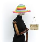 Fashion, accesorii si bijuterii - Femei - Accesorii femei - Caciuli si palarii femei - Palarie de soare, dama, Anoul, din paie de hartie, one size, bor mare, cu floare decorativa, Multicolor - PAL1560 - Infinity.ro