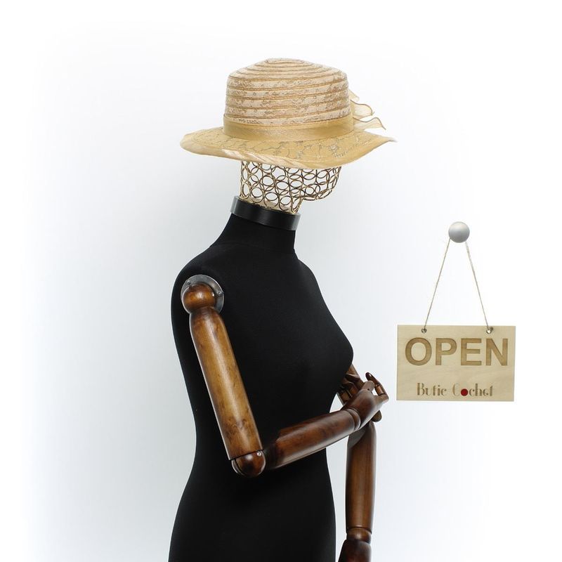 Fashion, accesorii si bijuterii - Femei - Accesorii femei - Caciuli si palarii femei - Palarie de soare, Dama, Buticcochet, din material textil, cu fundita si floare, Maro - PAL1571 - Infinity.ro