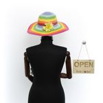 Fashion, accesorii si bijuterii - Femei - Accesorii femei - Caciuli si palarii femei - Palarie de soare, dama, Anoul, din paie de hartie, one size, bor mare, cu floare decorativa, Multicolor - PAL1560 - Infinity.ro