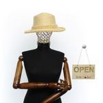 Fashion, accesorii si bijuterii - Femei - Accesorii femei - Caciuli si palarii femei - Palarie de soare, dama, Buticcochet, din paie, cu banda decorativa , marime 57 cm ajustabila , Bej - PAL1559 - Infinity.ro