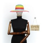 Fashion, accesorii si bijuterii - Femei - Accesorii femei - Caciuli si palarii femei - Palarie de soare, dama, Anoul, din paie de hartie, one size, bor mare, cu floare decorativa, Multicolor - PAL1560 - Infinity.ro