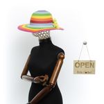 Fashion, accesorii si bijuterii - Femei - Accesorii femei - Caciuli si palarii femei - Palarie de soare, dama, Anoul, din paie de hartie, one size, bor mare, cu floare decorativa, Multicolor - PAL1560 - Infinity.ro