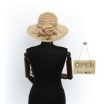 Fashion, accesorii si bijuterii - Femei - Accesorii femei - Caciuli si palarii femei - Palarie de soare, Dama, Buticcochet, din material textil, cu fundita si floare, Maro - PAL1566 - Infinity.ro