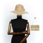 Fashion, accesorii si bijuterii - Femei - Accesorii femei - Caciuli si palarii femei - Palarie de soare, Dama, Buticcochet, din material textil, cu fundita si floare, Maro - PAL1566 - Infinity.ro