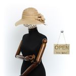 Fashion, accesorii si bijuterii - Femei - Accesorii femei - Caciuli si palarii femei - Palarie de soare, Dama, Buticcochet, din material textil, cu fundita si floare, Maro - PAL1566 - Infinity.ro