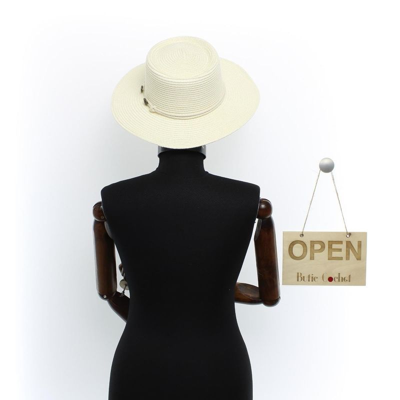 Fashion, accesorii si bijuterii - Femei - Accesorii femei - Caciuli si palarii femei - Palarie de soare, Dama, Buticcochet, din paie de hartie, cu snur decorativ, Crem - PAL1580 - Infinity.ro