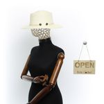 Fashion, accesorii si bijuterii - Femei - Accesorii femei - Caciuli si palarii femei - Palarie de soare, Dama, Buticcochet, din paie de hartie, cu snur decorativ, Crem - PAL1580 - Infinity.ro