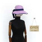 Fashion, accesorii si bijuterii - Femei - Accesorii femei - Caciuli si palarii femei - Palarie de soare, dama, bor mare, Anoul, din paie de hartie, marime universala, cu banda decorativa, Mov - PAL1525 - Infinity.ro