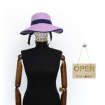 Fashion, accesorii si bijuterii - Femei - Accesorii femei - Caciuli si palarii femei - Palarie de soare, dama, bor mare, Anoul, din paie de hartie, marime universala, cu banda decorativa, Mov - PAL1525 - Infinity.ro