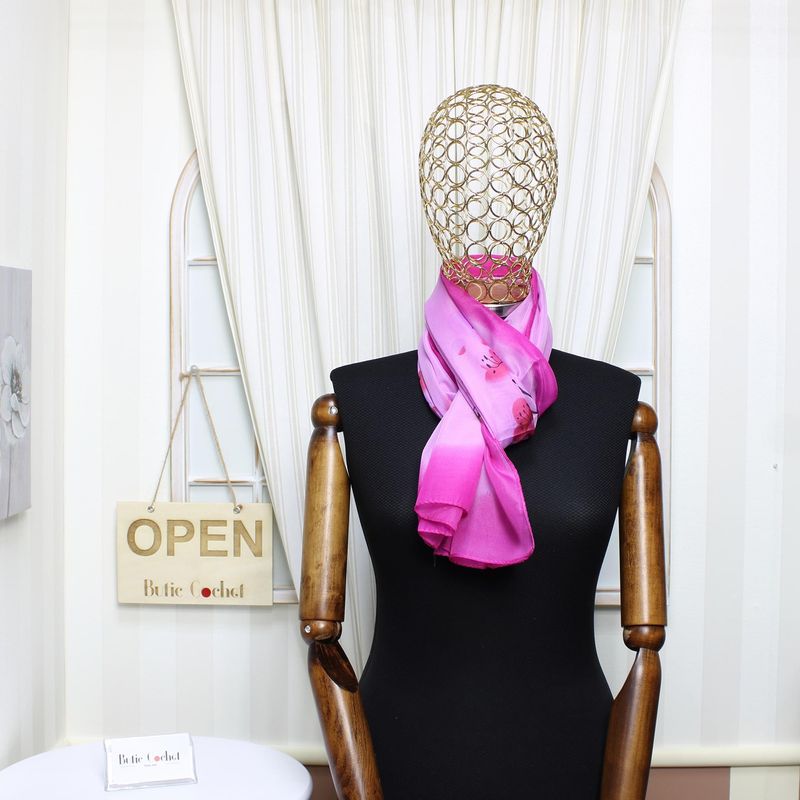 Fashion, accesorii si bijuterii - Femei - Accesorii femei - Esarfe si fulare femei - Esarfa, de dama, Buticcochet, din poliester, imprimeu floral, 50x150 cm, Roz - ES1923 - Infinity.ro