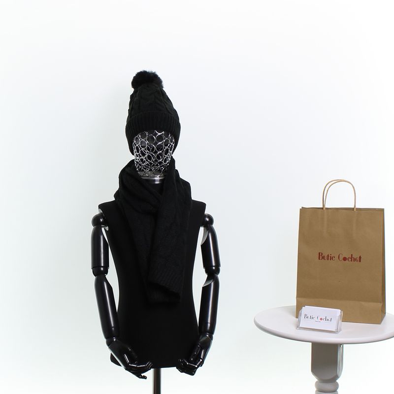 Fashion, accesorii si bijuterii - Copii - Accesorii copii - Esarfe si fulare copii - Set caciula si fular, pentru copii, tricotat, Buticcochet, 70% viscoza 30% lana, Negru - SETF233 - Infinity.ro