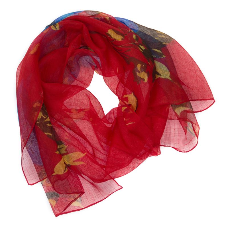 Fashion, accesorii si bijuterii - Femei - Accesorii femei - Esarfe si fulare femei - Esarfa, de dama, Buticcochet, Rosu cu imprimeu floral, 50x160 cm - ES629 - Infinity.ro