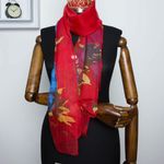 Fashion, accesorii si bijuterii - Femei - Accesorii femei - Esarfe si fulare femei - Esarfa, de dama, Buticcochet, Rosu cu imprimeu floral, 50x160 cm - ES629 - Infinity.ro