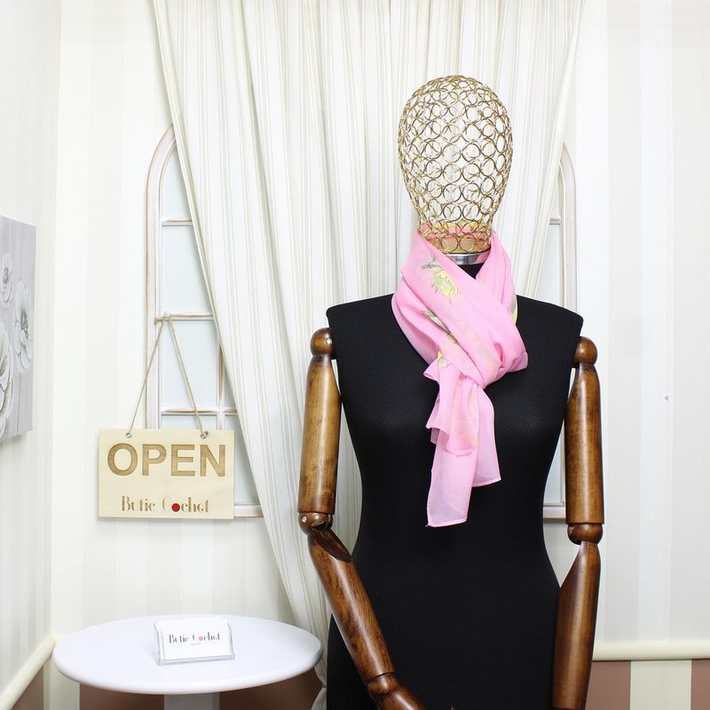 Fashion, accesorii si bijuterii - Femei - Accesorii femei - Esarfe si fulare femei - Esarfa, de dama, Buticcochet, din poliester, imprimeu floral, 50x150 cm, Roz pal - ES2177 - Infinity.ro