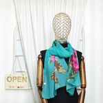 Fashion, accesorii si bijuterii - Femei - Accesorii femei - Esarfe si fulare femei - Esarfa, de dama, Buticcochet, din poliester, imprimeu cu trandafiri, 50x160 cm, Turcoaz - ES2181 - Infinity.ro