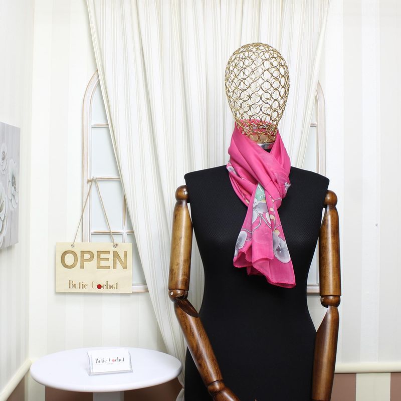 Fashion, accesorii si bijuterii - Femei - Accesorii femei - Esarfe si fulare femei - Esarfa, de dama, Buticcochet, din poliester, imprimeu floral, 50x150 cm, Roz cenusiu - ES2176 - Infinity.ro