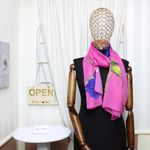 Fashion, accesorii si bijuterii - Femei - Accesorii femei - Esarfe si fulare femei - Esarfa, de dama, Buticcochet, din poliester, imprimeu floral, 50x150 cm, Roz inchis - ES2095 - Infinity.ro