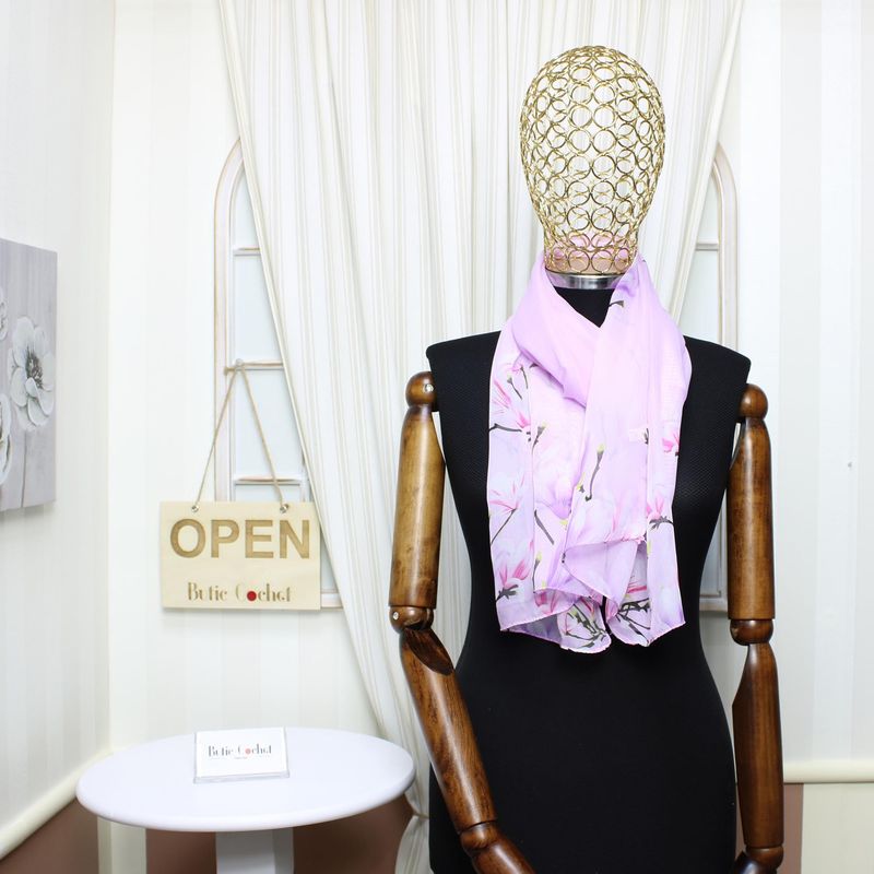 Fashion, accesorii si bijuterii - Femei - Accesorii femei - Esarfe si fulare femei - Esarfa, de dama, Buticcochet, din poliester, imprimeu floral, 50x150 cm, Roz - ES1995 - Infinity.ro