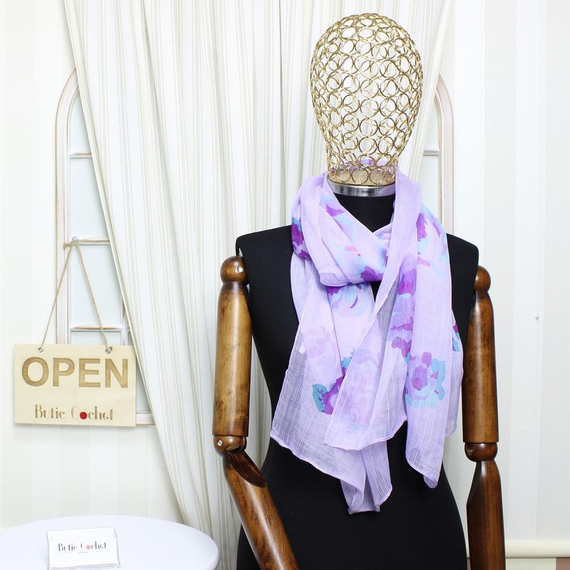 Fashion, accesorii si bijuterii - Femei - Accesorii femei - Esarfe si fulare femei - Esarfa, de dama, Buticcochet, din poliester, cu imprimeu floral, 50x160 cm, Mov - ES2045 - Infinity.ro