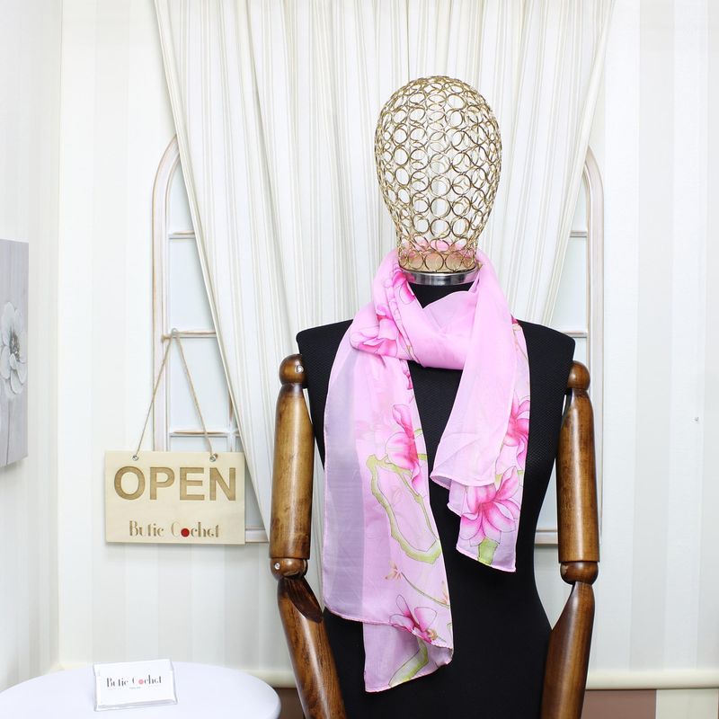 Fashion, accesorii si bijuterii - Femei - Accesorii femei - Esarfe si fulare femei - Esarfa, de dama, Buticcochet, din poliester, imprimeu cu floricele, 50x150 cm, Roz - ES1931 - Infinity.ro