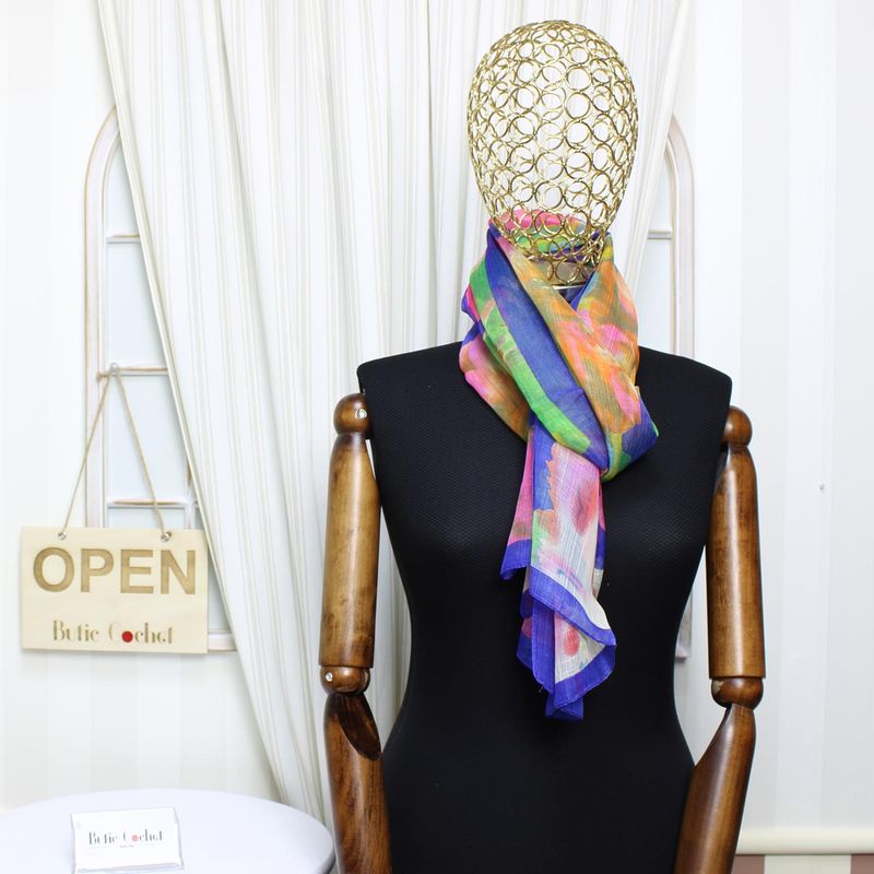Fashion, accesorii si bijuterii - Femei - Accesorii femei - Esarfe si fulare femei - Esarfa, de dama, Buticcochet, din poliester, cu imprimeu floral, 50x160 cm, Multicolor - ES2044 - Infinity.ro