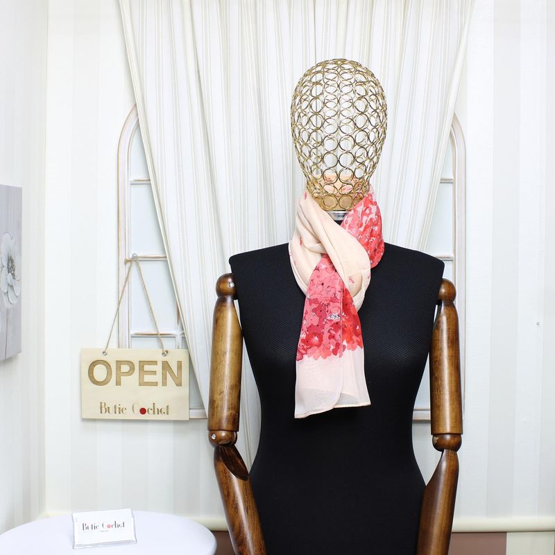 Fashion, accesorii si bijuterii - Femei - Accesorii femei - Esarfe si fulare femei - Esarfa, de dama, Buticcochet, din poliester, imprimeu cu floricele, 50x150 cm, Rosu - ES1929 - Infinity.ro