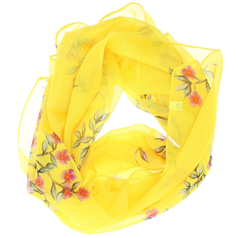 Fashion, accesorii si bijuterii - Femei - Accesorii femei - Esarfe si fulare femei - Esarfa, de dama, Buticcochet, din poliester, imprimeu cu flori si fluturi, 50x150 cm, Galben - ES1927 - Infinity.ro