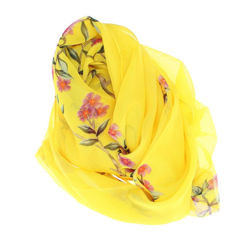 Fashion, accesorii si bijuterii - Femei - Accesorii femei - Esarfe si fulare femei - Esarfa, de dama, Buticcochet, din poliester, imprimeu cu flori si fluturi, 50x150 cm, Galben - ES1927 - Infinity.ro