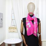 Fashion, accesorii si bijuterii - Femei - Accesorii femei - Esarfe si fulare femei - Esarfa, de dama, Buticcochet, din poliester, imprimeu floral, 50x150 cm, Fucsia - ES1985 - Infinity.ro