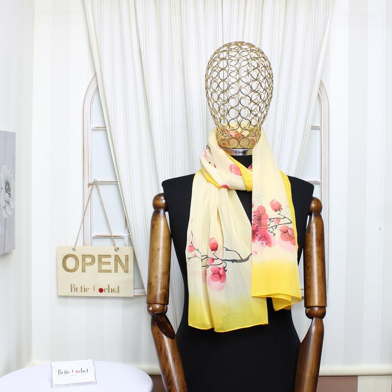 Fashion, accesorii si bijuterii - Femei - Accesorii femei - Esarfe si fulare femei - Esarfa, de dama, Buticcochet, din poliester, imprimeu floral, 50x150 cm, Galben - ES1921 - Infinity.ro