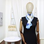 Fashion, accesorii si bijuterii - Femei - Accesorii femei - Esarfe si fulare femei - Esarfa, de dama, Buticcochet, din poliester, imprimeu floral, 50x150 cm, Albastru deschis - ES1999 - Infinity.ro