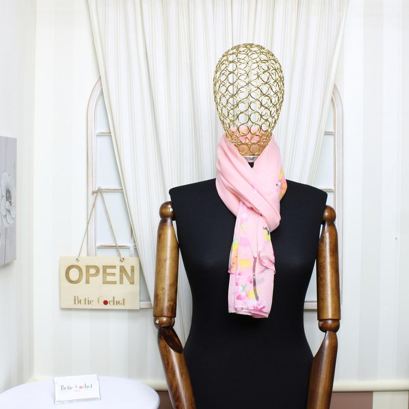 Fashion, accesorii si bijuterii - Femei - Accesorii femei - Esarfe si fulare femei - Esarfa, de dama, Buticcochet, din poliester, imprimeu cu floricele, 50x150 cm, Roz - ES1919 - Infinity.ro