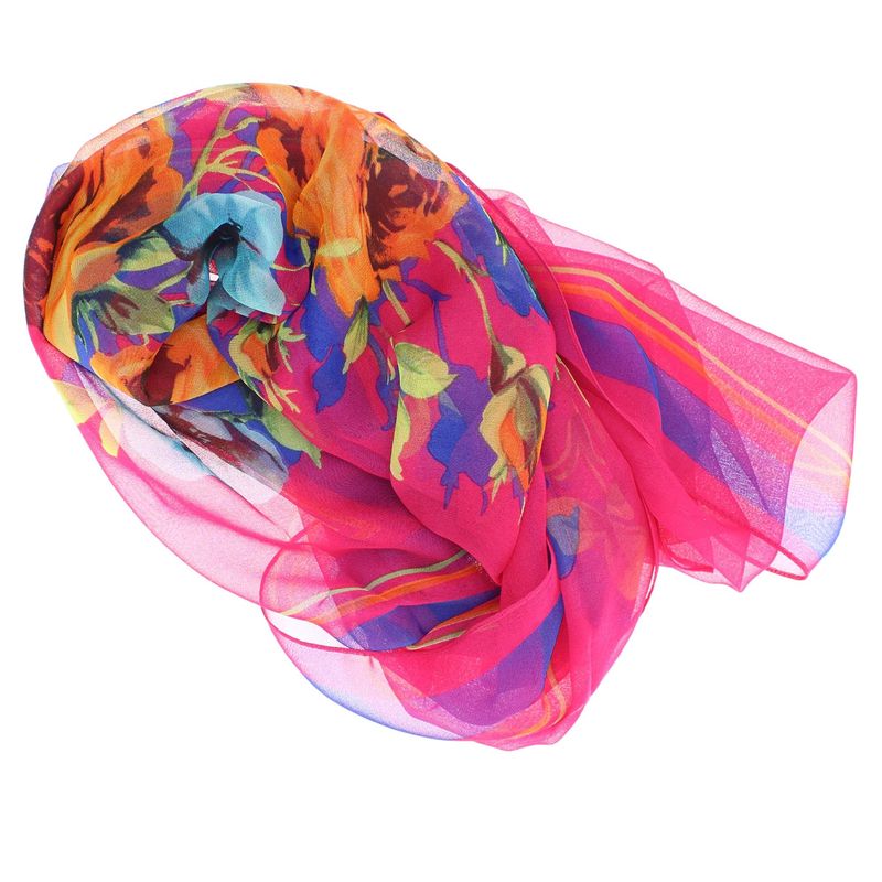 Fashion, accesorii si bijuterii - Femei - Accesorii femei - Esarfe si fulare femei - Esarfa, de dama, Buticcochet, din poliester, imprimeu cu trandafiri, 50x160 cm, Fucsia - ES1822 - Infinity.ro