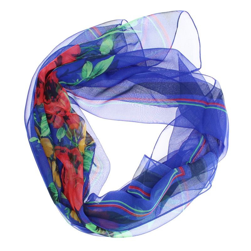 Fashion, accesorii si bijuterii - Femei - Accesorii femei - Esarfe si fulare femei - Esarfa, de dama, Buticcochet, din poliester, imprimeu cu trandafiri, 50x160 cm, Albastru - ES1824 - Infinity.ro